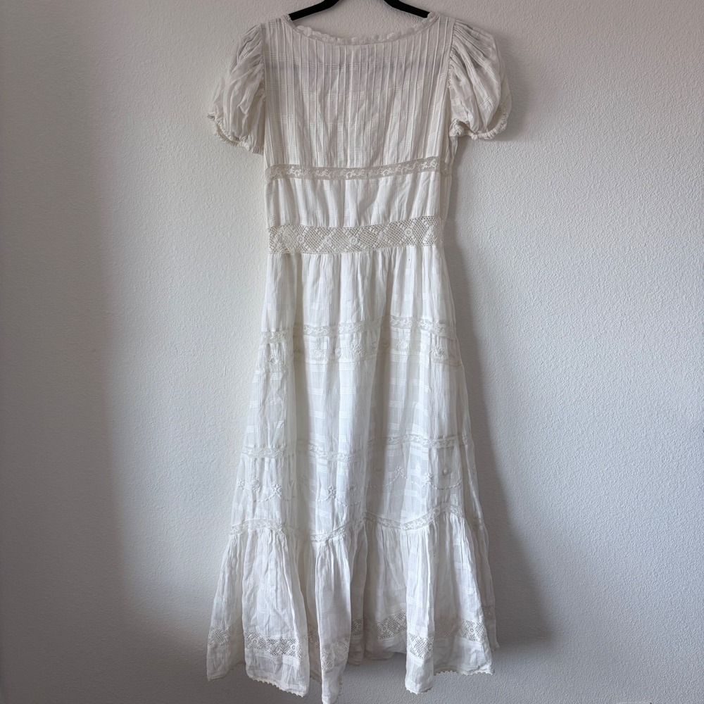 LoveShackFancy White Cotton Lace Maxi Dress Short Puff Sleeve V-Neck Size 2 - Picture 6 of 9